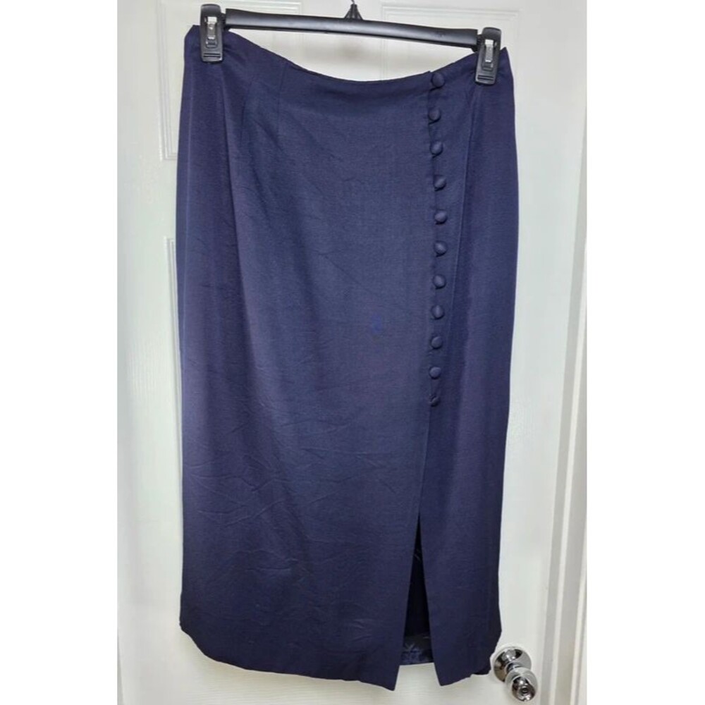 Vintage Jessica Ash New York Navy Button Front Slit Pencil Skirt Large